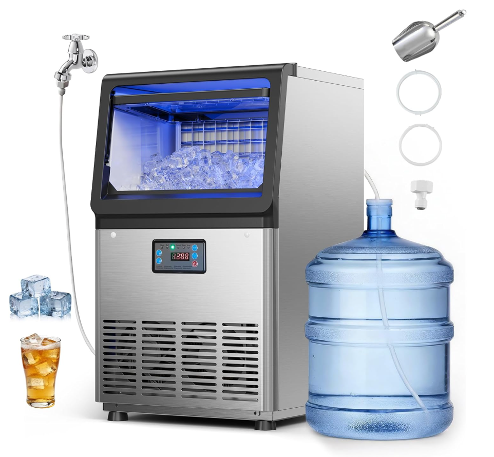 VEVOR Commercial Ice Maker Machine, 90 lbs/24h with 13 lbs Storage Capacity, Dual Water Inlet Countertop/Freestanding/Under Counter, Stainless Steel Ice Maker with LED Display, for Home Bar