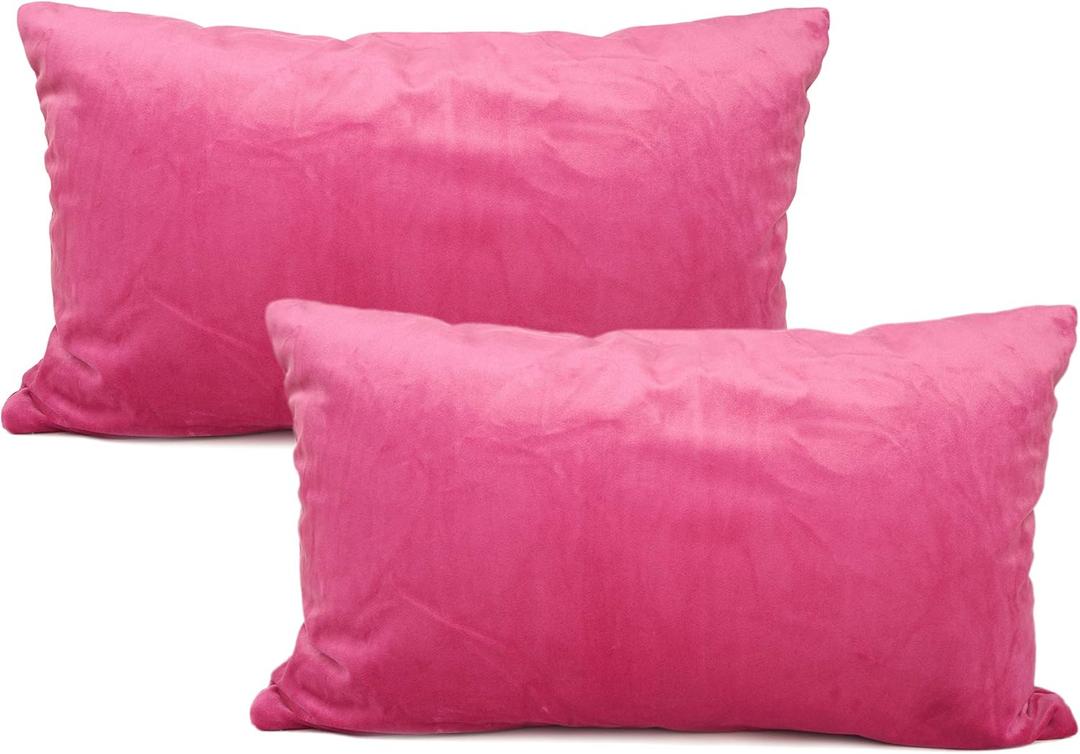YOUR SMILE Pack of 2 Velvet Pure Color Pillow Covers Decorative Square Pillowcase Soft Solid Cushion Case for Sofa Bedroom Car (Pink, 12''x20'')