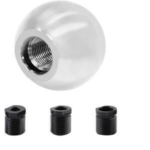 2 x Round Ball Shift Knob, Shifter Knob, Chrome Finish Weighted Gear Shift Lever with 3 Threaded Adapter, Aluminum Alloy Car Gear Shifter Head for Manual and Auto Transmission Vehicles (Silver)
