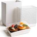 SHENLIU 100 Pack Paper Charcuterie Boxes with Clear Lids, White Disposable Sandwich Containers, Small Bakery Treat Boxes for 2 Cupcakes, Muffins, Hot Cocoa Bombs, Strawberries, To Go Desserts Box