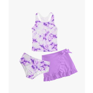 Girls Swimsuits 3 Piece Tankini Bathing Suit Set Cute Bikini Swimwear with Cover Ups Beach Skirt 12 Years
