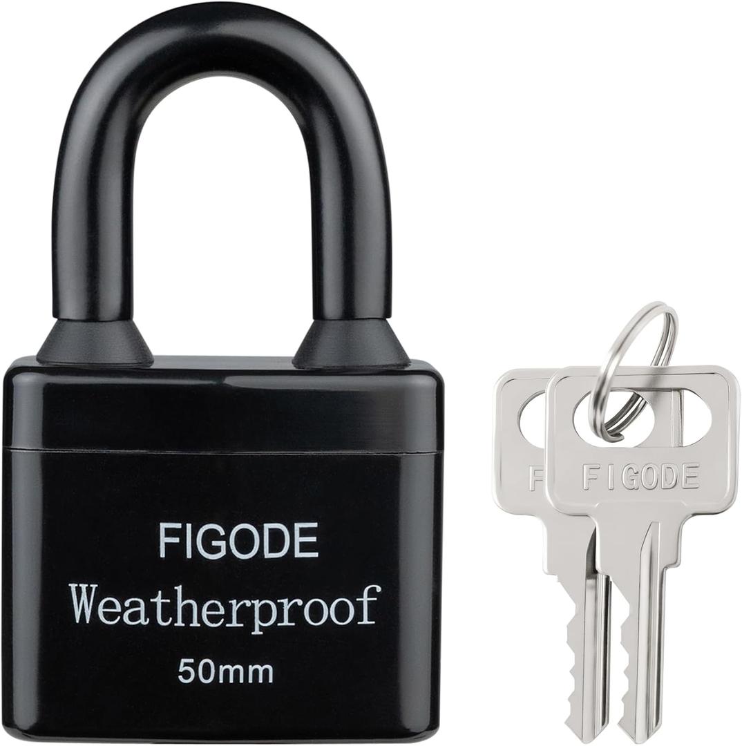 FIGODE Outdoor Waterproof Padlock, Large Heavy Duty Sturdy Covered Laminated Steel Keyed Lock, 2.2 in. Wide
