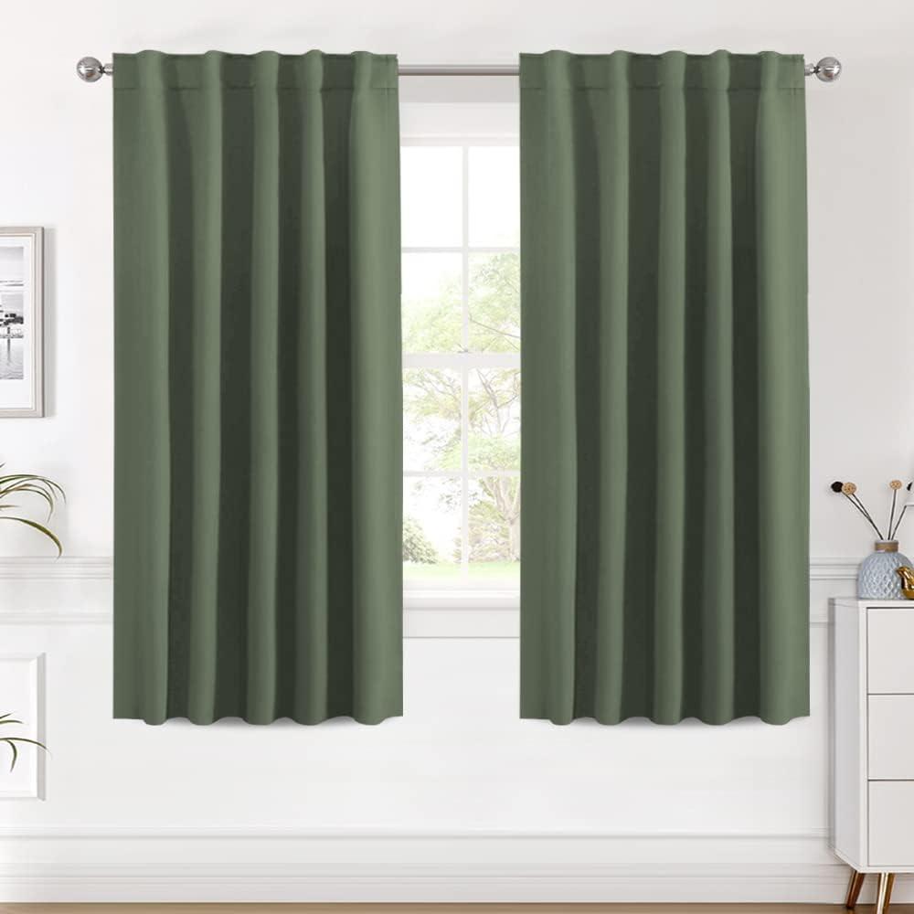 H.VERSAILTEX Blackout Curtains Thermal Insulated Window Treatment Panels Room Darkening Blackout Drapes for Living Room Back Tab/Rod Pocket Bedroom Draperies (2 Panels, Bronze Green, 42 x 63 Inch)