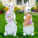 2 PCS Large Easter Decorations Outdoor Easter Yard Signs Easter Yard Decorations Outdoor with Metal Stakes Bunny Decorations Easter Outdoor Garden Sign Waterproof Lawn Signs for Pathway Walkway