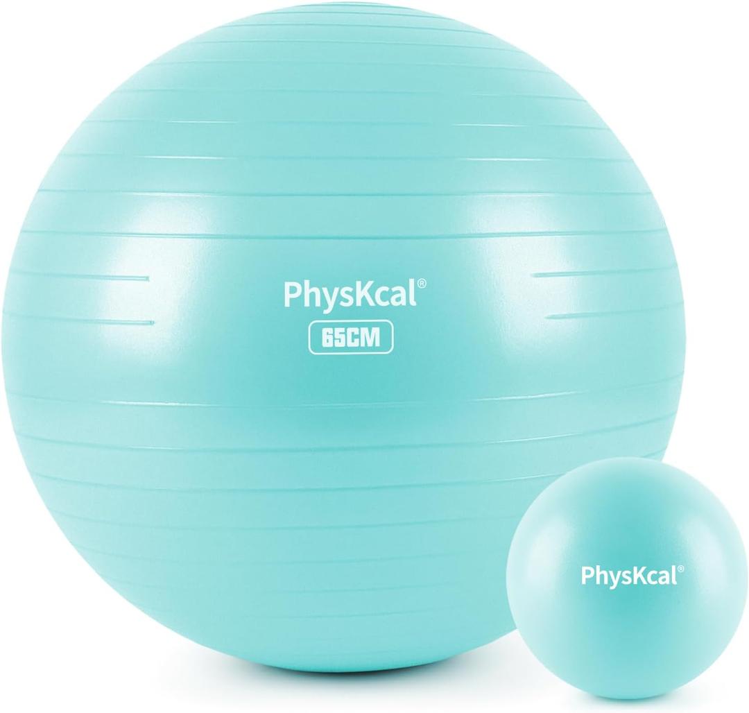 PhysKcal Yoga Ball for Exercise, Pilates Set, 4 Sizes Fitness Ball for Workout, Birthing, Pregnancy, Physical Therapy- Pump Included (M (22-25''/58-65cm), Sky Blue)
