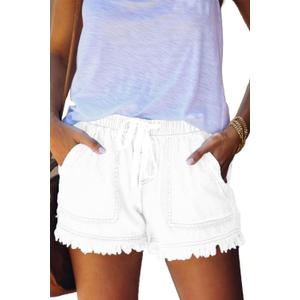 YOCUR Womens Lightweight Shorts Casual Baggy Trendy Hot Pants Elastic Waist Drawstring Comfy Shorts (Small, A03-white)