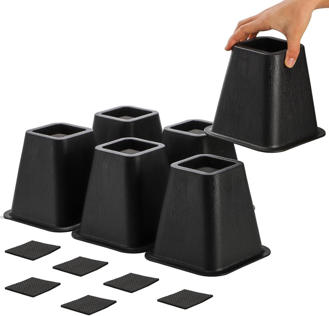 6 Pack Bed Furniture Risers, 6 inch Heavy Duty Couch Lift Risers for Sofa, Chair, Cabinet, Desk, Durable ABS Plastic, Premium Quality, Supports up to 2200 lbs per Leg, Black