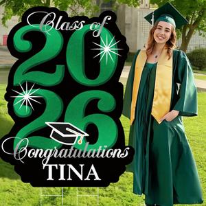 2026 Graduation Yard Sign Decoration, 40 Inch Glitter Congrats Graduation Lawn Yard Signs with Stakes for Outdoor Waterproof Personalized Congrats Graduation Party Decoration Class of 2026,Green