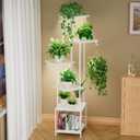 Homsorout Plant Stand Indoor with Grow Light, 6-Tiered Tall Plant Stand Indoor, Metal Plant Shelf with Hanging Basket Hook and Adjustable Light, Ideal for Living Room, Garden, Patio white