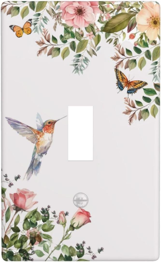 Bird Floral Green Leaves Hummingbird Single Toggle Light Switch Plates Outlet Covers Decorative Electrical Wall Plate Receptacle Switchplate Decorate Plug Cover For Bathroom Kitchen 4.5 * 2.76 Inch