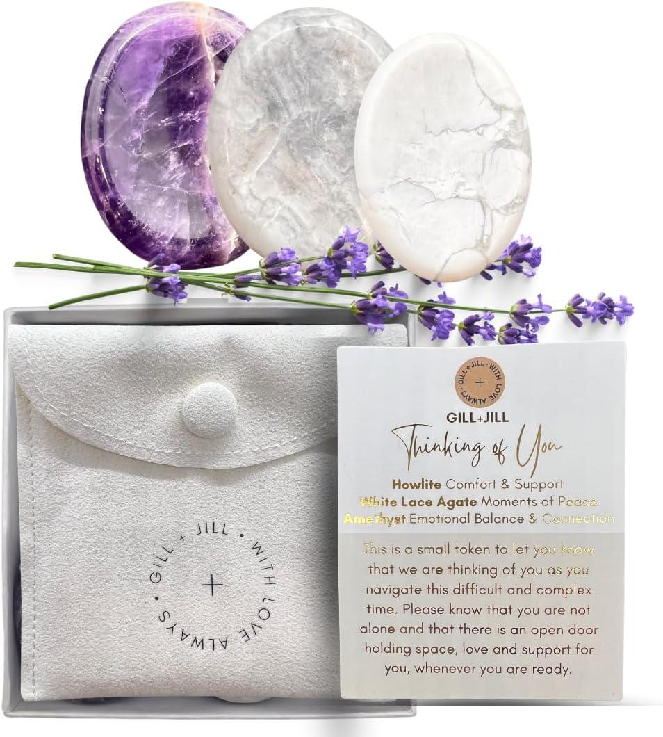 Thinking of You Comfort Worry Stones  Sympathy & Bereavement Gifts for Loss of Loved One, Memorial Grief Gift for Adults & Children, Remembrance Healing Crystals, in Loving Memory Condolence Gift