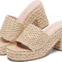 Yavero Espadrille Platform Sandals For Women Raffia Chunky Heels Open Toe Bohemia Sandals for Vacation,Beach, Size 11 