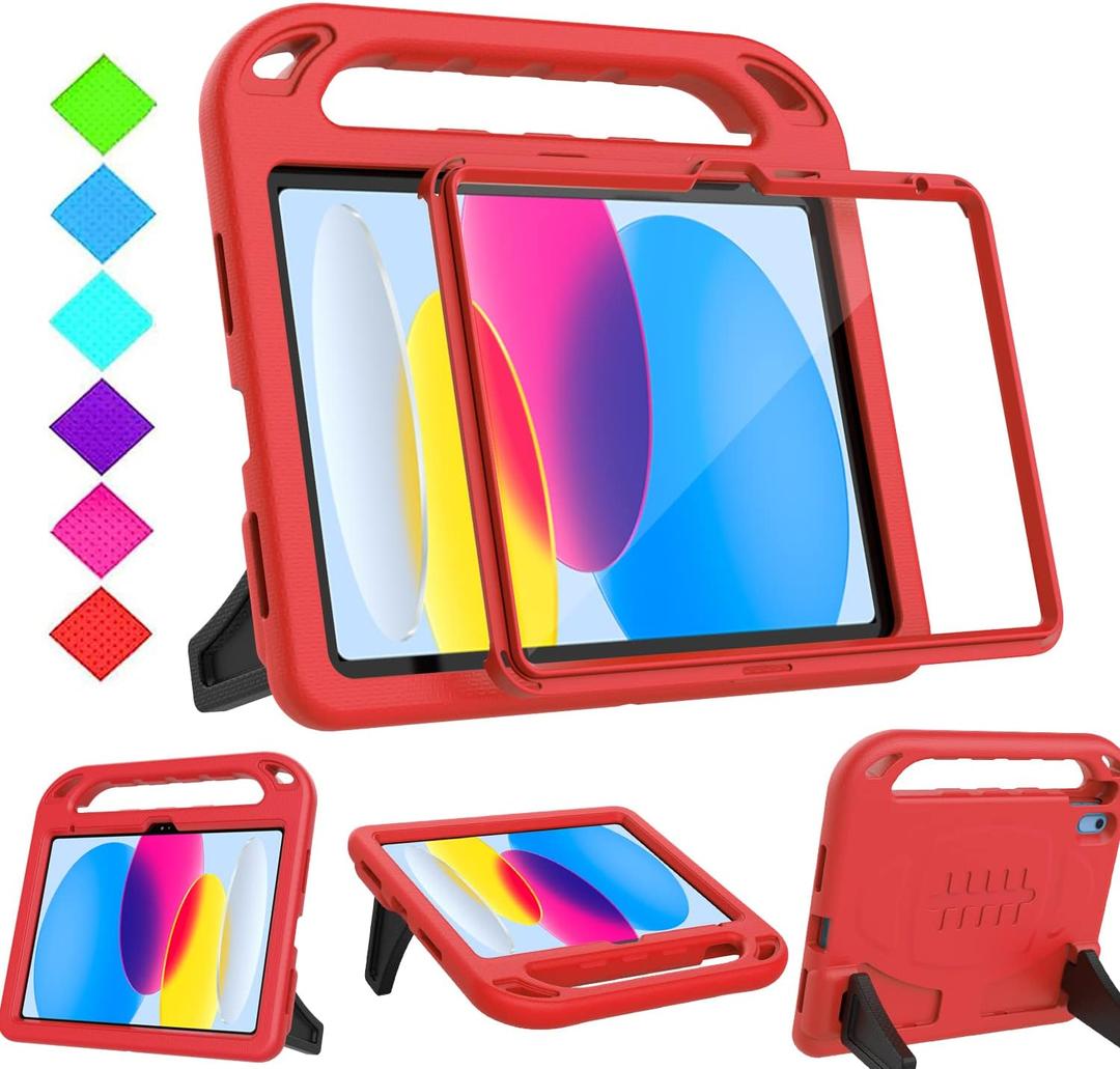 BMOUO Kids Case for iPad 11th Generation (A16) 11 Inch 2025/iPad 10th Generation 10.9" 2022 - with Built-in Screen Protector, Shockproof Handle Stand iPad 11th/10th Generation Case for Kids, Red