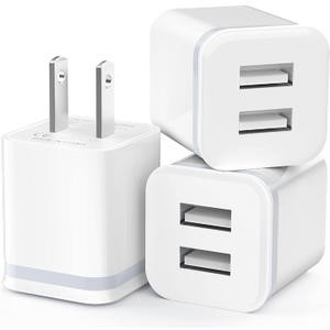 USB Wall Charger, LUOATIP 3-Pack 2.1A 5V Dual Port Cube Power Adapter Plug Block Charging Box Brick for iPhone 14 13 12 11 Pro Max SE XS XR X 8 7 6 6S Plus, Galaxy, LG, Moto, Android Phones