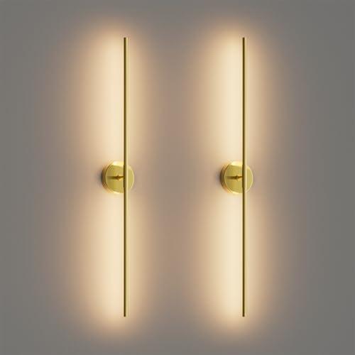 Coinmit 40Inch Hardwired Gold Wall Sconces Set of Two,360° Rotate Modern Linear Wall Light 30W Gold Vanity Light 3000K for Bathroom, Living Room(2 Pack)