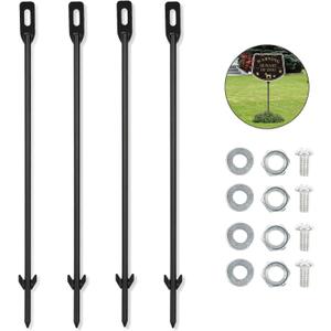 4 Pack Stakes for Yard Signs, Metal Black Stakes for Ground Lawn, 16.5" Long 0.3 Inch Thickness, Easy Install