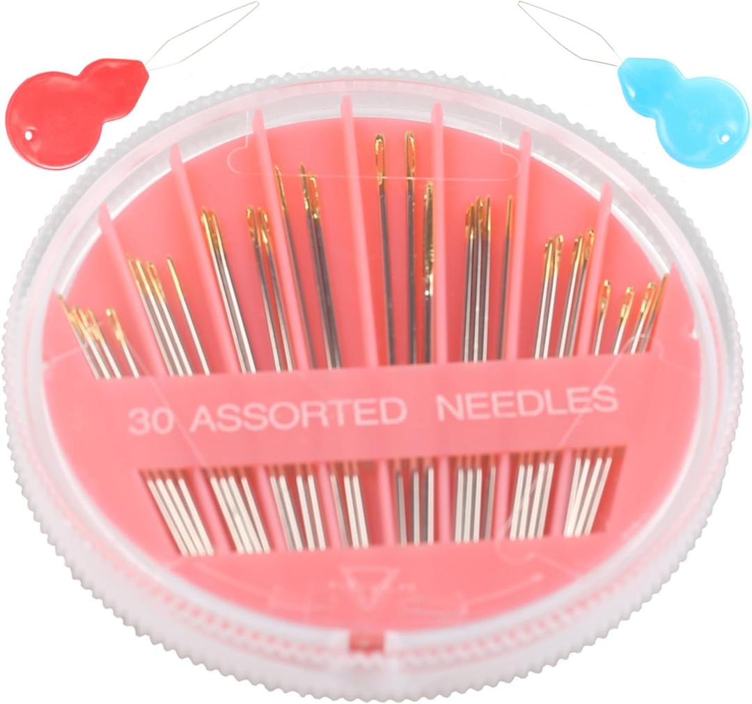 Eketirry Premium Hand Sewing Needles1 Pack 30-Count Assorted Needles for Sewing Repair, 6 Different Sizes Sewing Needles with 2 Threaders (Pink, 1)