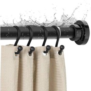 Black Shower Curtain Rod 2680 Inch, Adjustable Spring Tension Curtain Rod No Drill, Stainless Steel Shower Rod Easy Install, Rustproof Tension Rod for Windows Bathroom Closet Kitchen Room Divider
