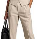 Womens Two Piece Linen Vest and Pants Set Outfits for Office Women's Dressy Vest Pant Suit, M