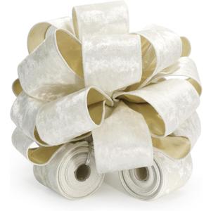 CT CRAFT LLC Ivory Velvet Metallic Backing Christmas Tree Topper Bow 11" with 4 Ribbon Streamers x 3 Yards Long Each for Holiday Elegant Fancy Home Decor Indoor