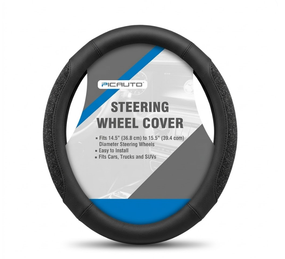 Picauto Steering Wheel Cover Fits 14.5" to (36.8 cm) to 15.5" Easy to Install, Fits Cars, Trucks, and SUVs