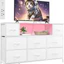 Somdot White TV Stand, Dresser for Bedroom for 55 inch TV with Charging Station and LED Lights, Media Console Table with 8 Drawers, Open Shelf, Adjustable Feet,Living Room Furniture
