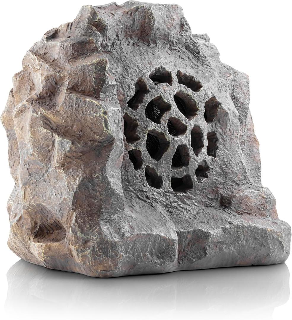 Alpine Corporation Outdoor 11 Inch Tall Waterproof Bluetooth Solar-Powered Wireless Rock Speaker with 50 Foot Range High-Fidelity Sound, and Portable Audio System, Gray