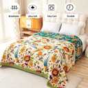 VANJOROY Boho Throw Blanket, 100% Organic Cotton Breathable Ultra Soft 80" x 90" Bed Quilt Throw - All Season Floral Rustic Farmhouse Decor Luxury Reversible Blanket for Sofa Couch Chair and Gift, Full/Queen