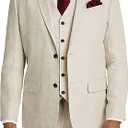Linen Suits for Men Slim Fit 3 Piece Mens Linen Suit Beach Wedding Groomsmen Prom Suit Summer Blazer Vest Pants, L, Beige