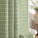 Sage Green Shower Curtain Farmhouse Cotton Texture with Embroidered Plaid Pattern and Boho Tassels for Bathroom,72" W72" L