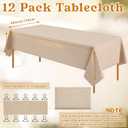Preboun 12 Pack Wedding Rectangle Linen Tablecloth Bulk 60 x 102 Inch Polyester Faux Linen Tablecloths Washable Burlap Tablecloth for Birthday Farmhouse Dining Table Party (Natural Color,60*102 Inch)
