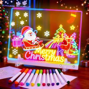 17" LED Note Board with Colors, 7 Light Effects Rechargeable Acrylic Led Drawing Board for Kids, Doodle Glow Dry Erase Lumi Boards with 12 Markers as Birthday & Christmas Gifts for Teen Girls & Boys