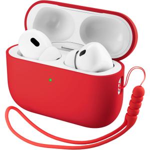 ORNARTO Compatible with AirPods Pro 3 Case 2025, Full Protective Hybrid Silicone for AirPods Pro 3rd Generation Case, Front LED Visible Skin Cover-Red