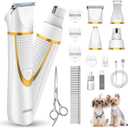 Small Dog Grooming Kit, 4 in 1 Electric Cordless Dog Paw Trimmer with Nail Grinder, Low Noise Dog Nail Trimmers, IPX7 Waterproof Small Dog Grooming Clippers for Paws, Ears, Face, Hip Hairl