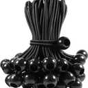 50 Pcs Ball Bungee Cords 6 Inch Black Heavy Duty Outdoor for Canopy Tarp Tie Downs, UV Resistant