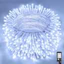 100ft White Christmas Lights Outdoor 300 LED String Lights Indoor Clear Wire Waterproof, 8 Modes Connectable Twinkle Fairy String Lights Plug in for Outside Room Bedroom Party Wedding Decorations