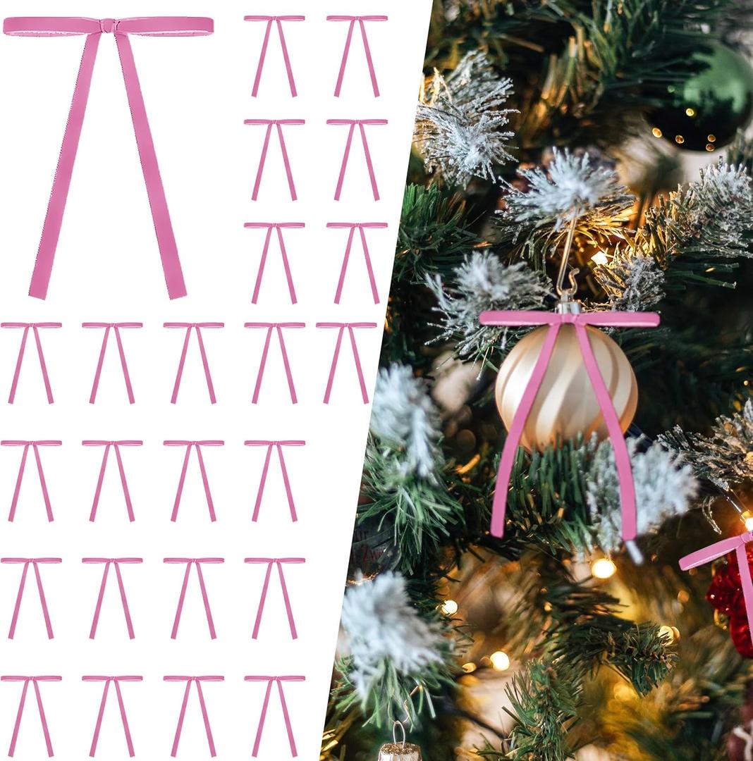 Pink Velvet Christmas Ornaments,24 Pcs Red Velvet Rustic Bows for Christmas Tree,Suitable for Wreaths Fireplaces Door Decorations Gift Wrapping and Holiday Party Decorations5 * 7inch