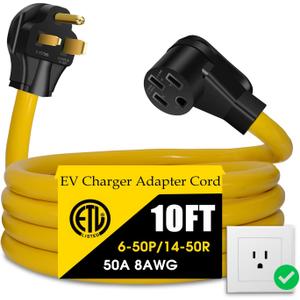 NEMA 6-50P to 14-50R EV Charger Adapter Extension Cord, 3Prong Welder Plug to 4 Prong EV Connector, for Tesla and Other EV Level 2 Charging, 220V STW 8AWG/3C (10FT)
