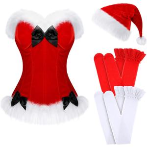 Haysandy 4 Pcs Christmas Santa Costume Women Girls Claus Costume Women Santa Suit Fancy Dress Hat for Xmas Outfits (Red, L)