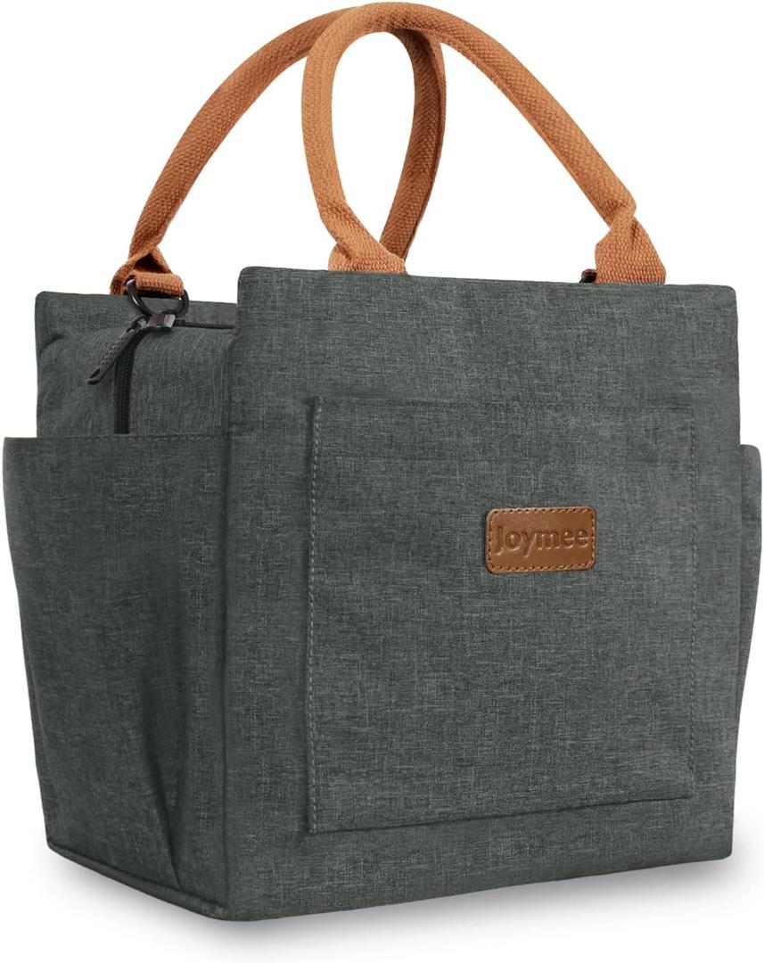Joymee Lunch Bag Women Insulated Lunch Box Reusable Leakproof Large Spacious Cooler Tote for Womens Mens Adults with Bottle Holder and Side Pockets for Work Office Travel Picnic -Charcoal Gray
