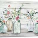 Creoate Bathroom Decor Floral Bouquets in Vase Canvas Wall Art, Flowers Painting Picture Rustic Wood Farmhouse Home Wall Decor, 16 x 24 Inches