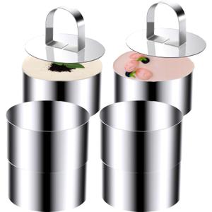 Round Cake Ring Molds, Stainless Steel Cake Rings 3 Inch Cooking Pastry Ring Molds with Pushers for Pancakes Mousse Dessert Baking (Include 6 Rings & 2 Pushers)