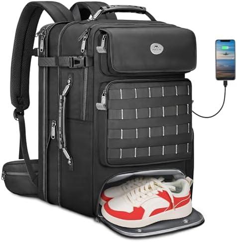 MATEIN Expandable Travel Backpack With Shoe Compartment, 52L Large Luggage Suitcase with Waist Straps & USB Charging Port, 17 Inch TSA Laptop Backpack With 3 Packing Cubes for Men, Black