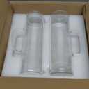 Hsei 2 Sets Glass Pitcher with Lid, 50 oz / 1500 ml Water Carafe with Handles Hot Cold Beverage Water Jar Glass Jug for Tea Juice Milk Coffee Iced Beverage (Glass Lid)