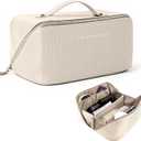 YDR Makeup Bag for Women Large Capacity Travel Toiletry Bag Cosmetic Organizer Waterproof Portable Travel Pouch Open Flat PU Leather Makeup Bag