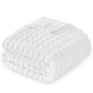 2 x Luxury 3D Jacquard Baby Blanket, Flannel Fleece Nursery Blanket with Grid Pattern, 30 x 40 Inch Soft Throw for Infants & Toddlers (Ivory Cream)