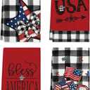 Artoid Mode Buffalo Plaid USA Stars Patriotic 4th of July Kitchen Towels Dish Towels, 18x26 Inch Memorial Day Decoration Hand Towels Set of 4