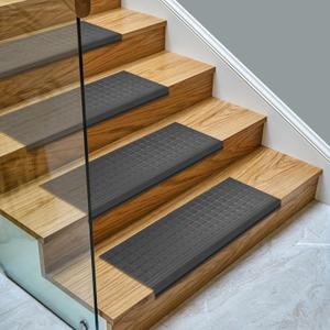 Ottomanson Outdoor Bullnose Stair Treads Grid Heavy-Duty Non Slip Stair Mats Strong Grip for Concrete, Brick & Textured Steps Requires Fastening on Wooden & RV Steps, Pack of 5