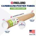 3" x 36" Reinforced Kraft Paper Mailing Tube, Pack of 2 Tubes with 4 Caps Secure USPS Approved Poster Tube Made in USA Cardboard Tube for Shipping and Storing Posters, Prints, Artwork