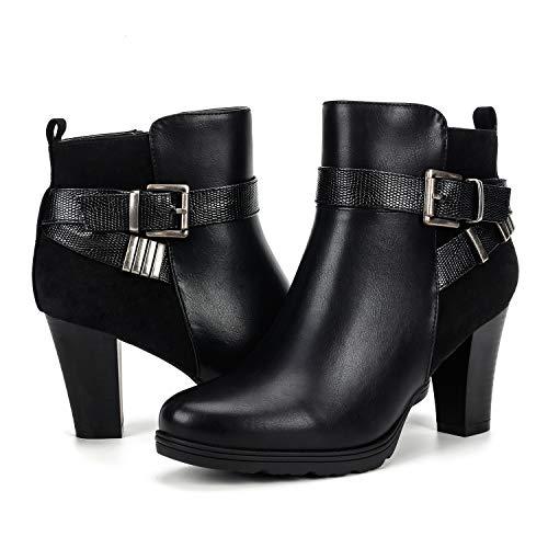 mysoft Women's Zipper Booties Chunky Stacked Heel Ankle Boots Buckle Strap Ankle 11W